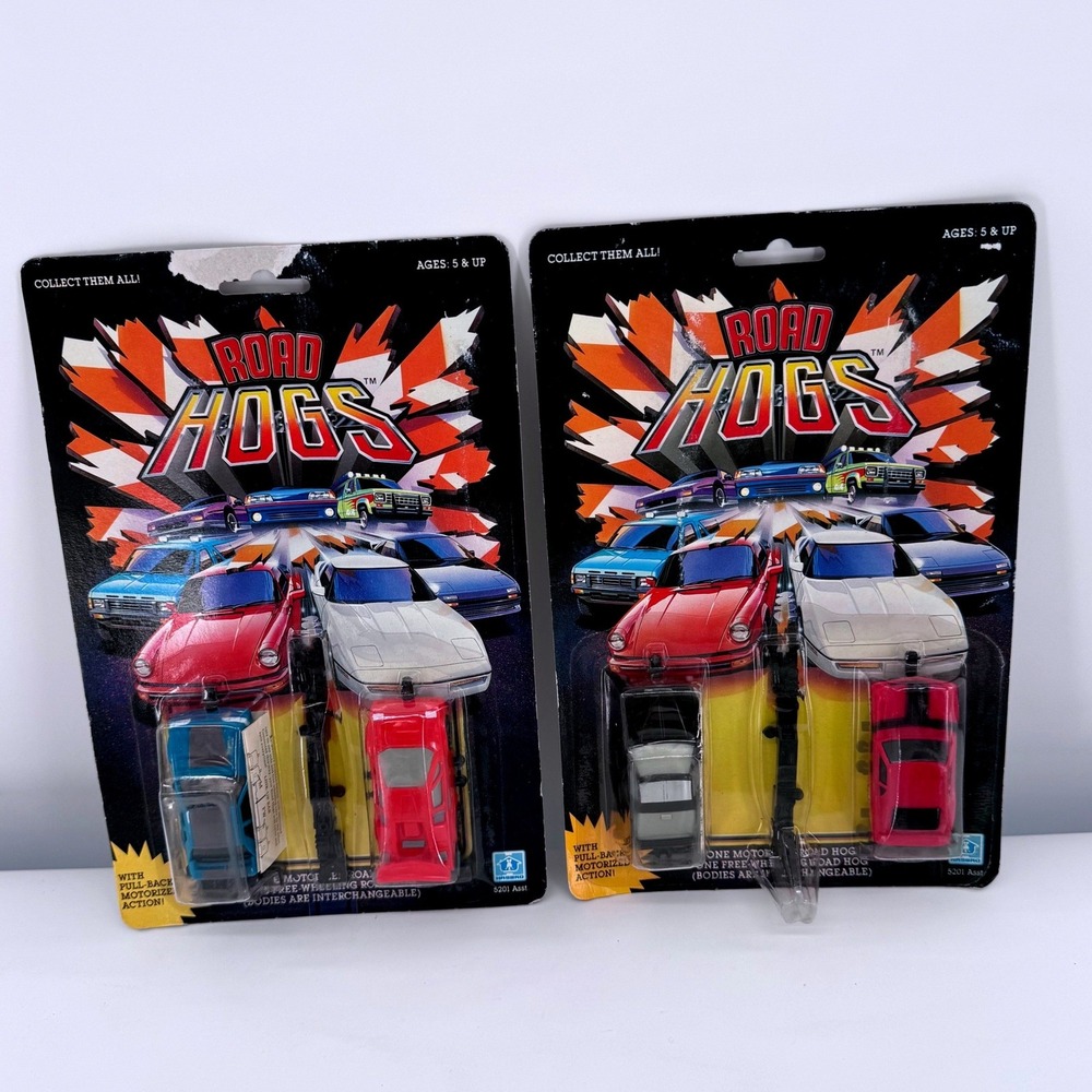 Hasbro Road Hogs Toy Cars Vintage 80s Pull-Back Motorized Set of 2 New